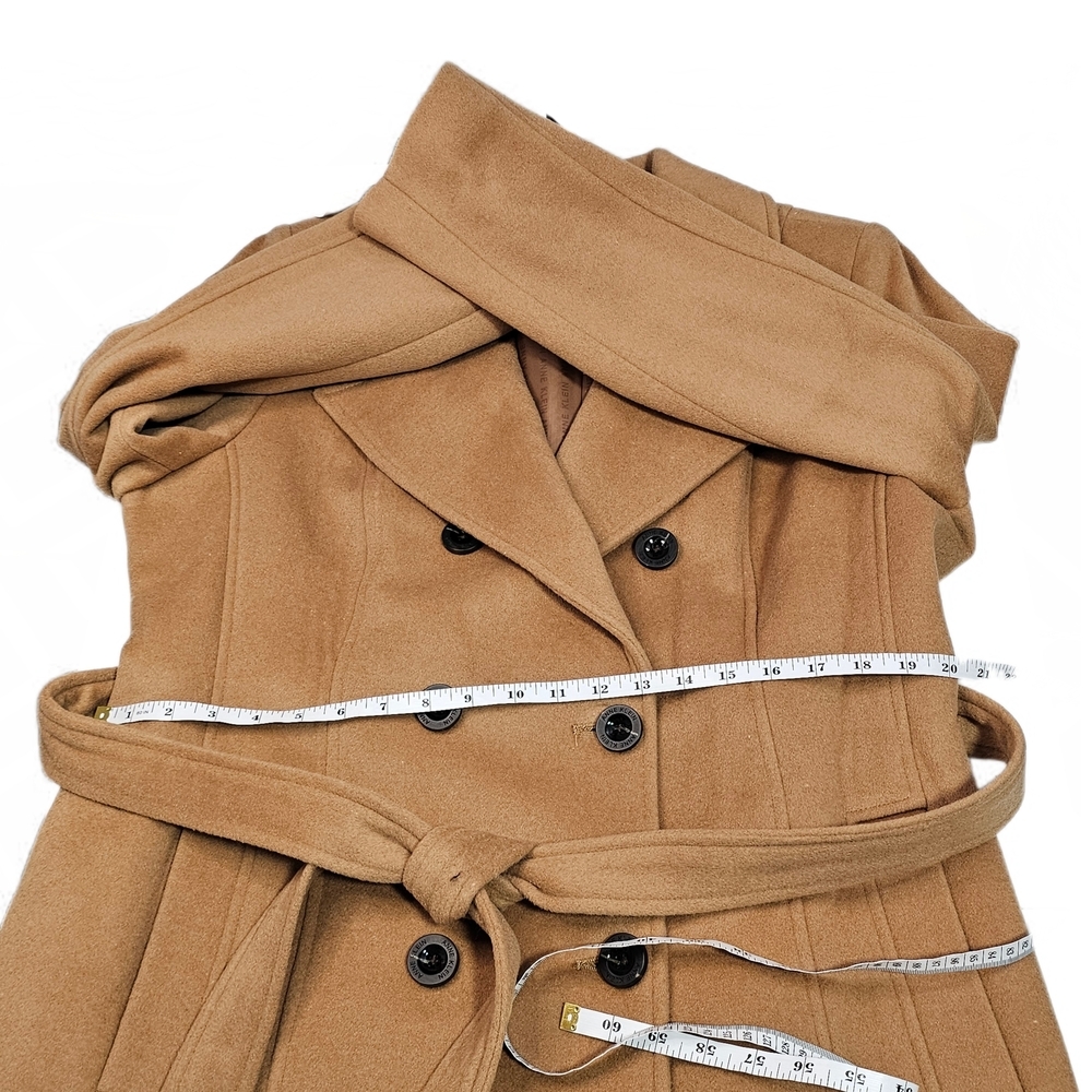 Anne Klein Cashmere Wool Blend Camel Double-Breasted Belted Trench Coat - Picture 14 of 16